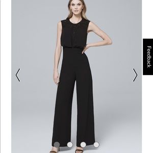 LACE INSET-BODICE BLACK WIDE-LEG JUMPSUIT